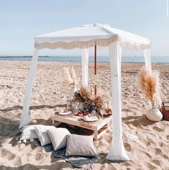 The Premium Seaside Beach Cabana Pacific Tentes de jeu Auvent de plage de grande taille Abri solaire avec rideaux latéraux